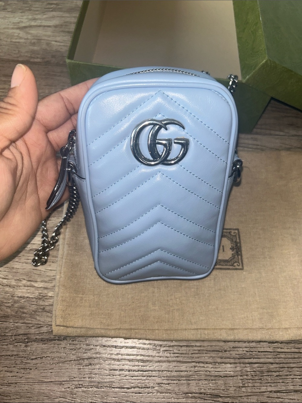 Gucci Light Blue Chevron Mini Marmont Crossbody - Picture 14 of 15